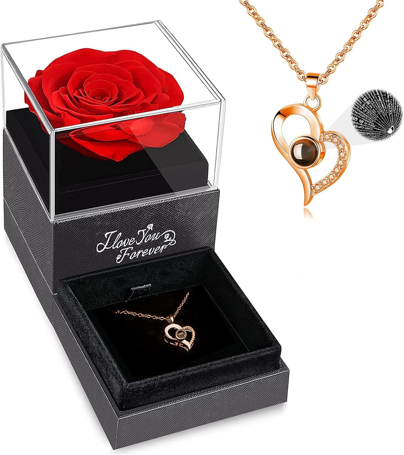 Love Preserved Real Rose with I Love You Necklace