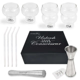 Cocktail Gift Sets with Cocktail Glasses Glass Straws Cocktail Picks Muddler Measuring Cup – Food Grade Stainless Steel and Glass – Ideal for Home Bar Cocktail Lovers