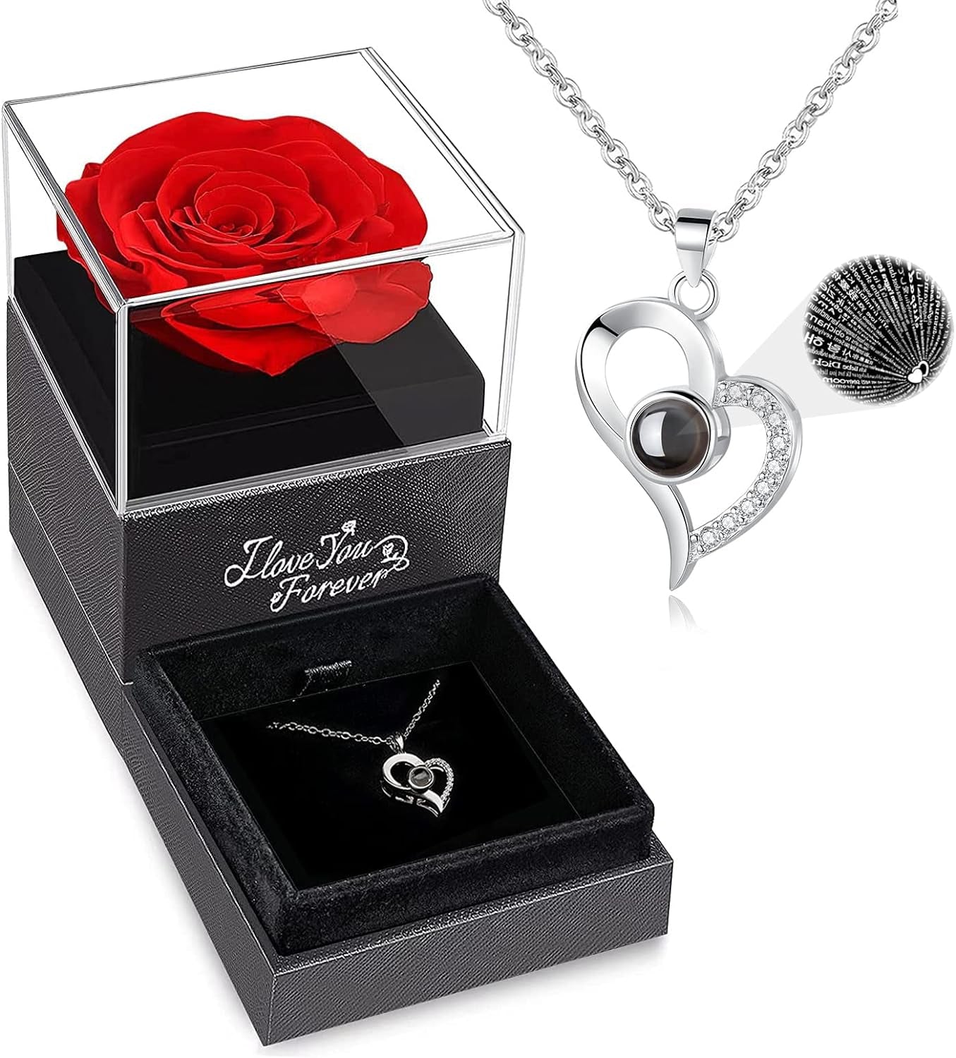 Love Preserved Real Rose with I Love You Necklace