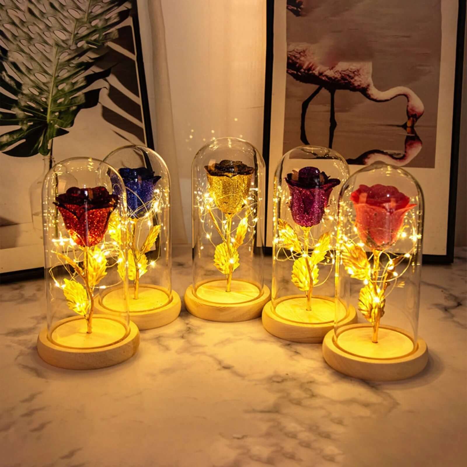 Rose Flowers LED Light in Glass Cover Gift