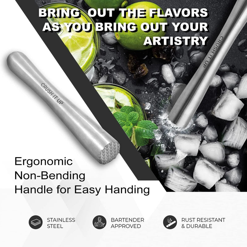 Cocktail Gift Sets with Cocktail Glasses Glass Straws Cocktail Picks Muddler Measuring Cup – Food Grade Stainless Steel and Glass – Ideal for Home Bar Cocktail Lovers