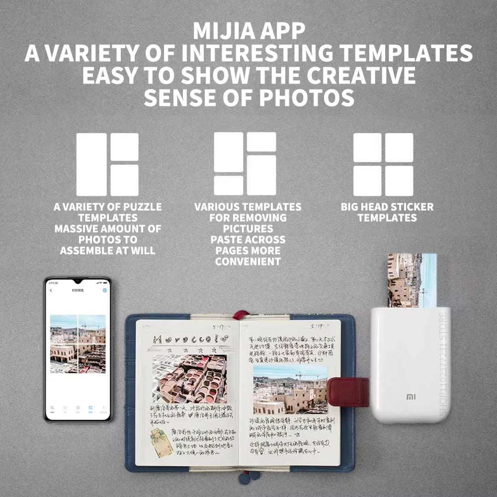 AR Printer 300Dpi Portable Photo Mini Pocket with DIY Share 500Mah Picture Printer Pocket Printer Work with Mihome APP