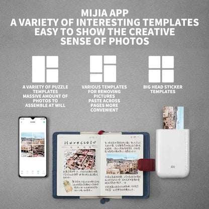 AR Printer 300Dpi Portable Photo Mini Pocket with DIY Share 500Mah Picture Printer Pocket Printer Work with Mihome APP