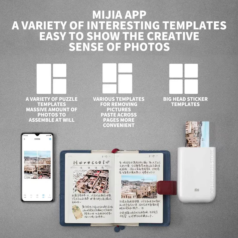 AR Printer 300Dpi Portable Photo Mini Pocket with DIY Share 500Mah Picture Printer Pocket Printer Work with Mihome APP