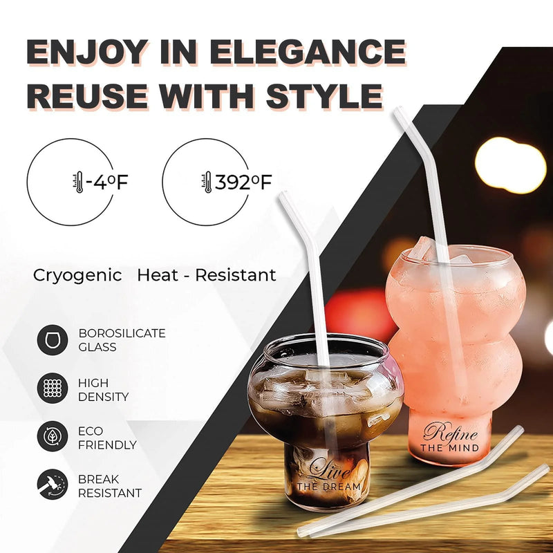 Cocktail Gift Sets with Cocktail Glasses Glass Straws Cocktail Picks Muddler Measuring Cup – Food Grade Stainless Steel and Glass – Ideal for Home Bar Cocktail Lovers