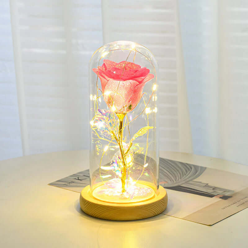 Rose Flowers LED Light in Glass Cover Gift
