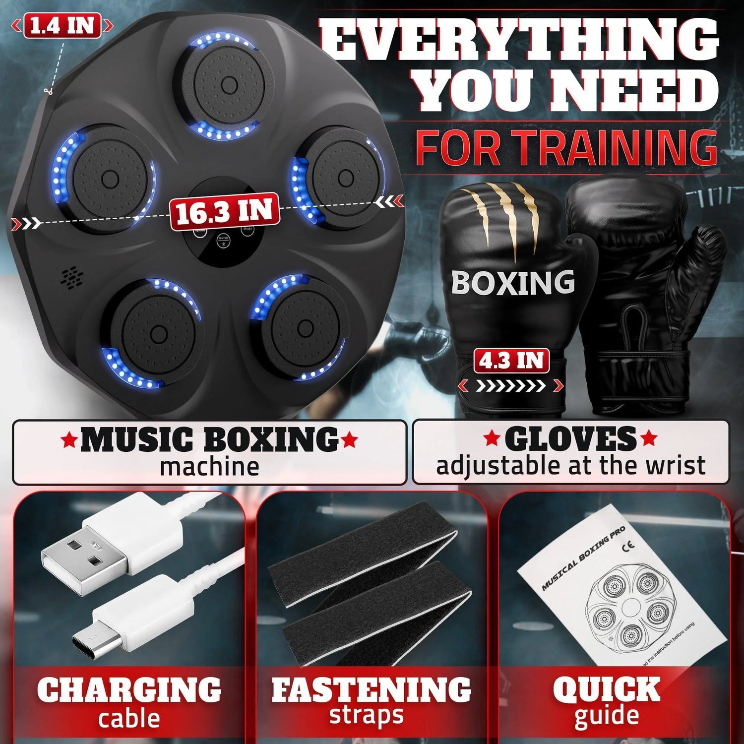 Music Boxing Machine for Adults Durable Wall Mounted Bluetooth Music Punching Machine with 9 Modes Shock Absorbing Pads LED Screen &amp; Included Gloves Boxing Equipment for Training at Home
