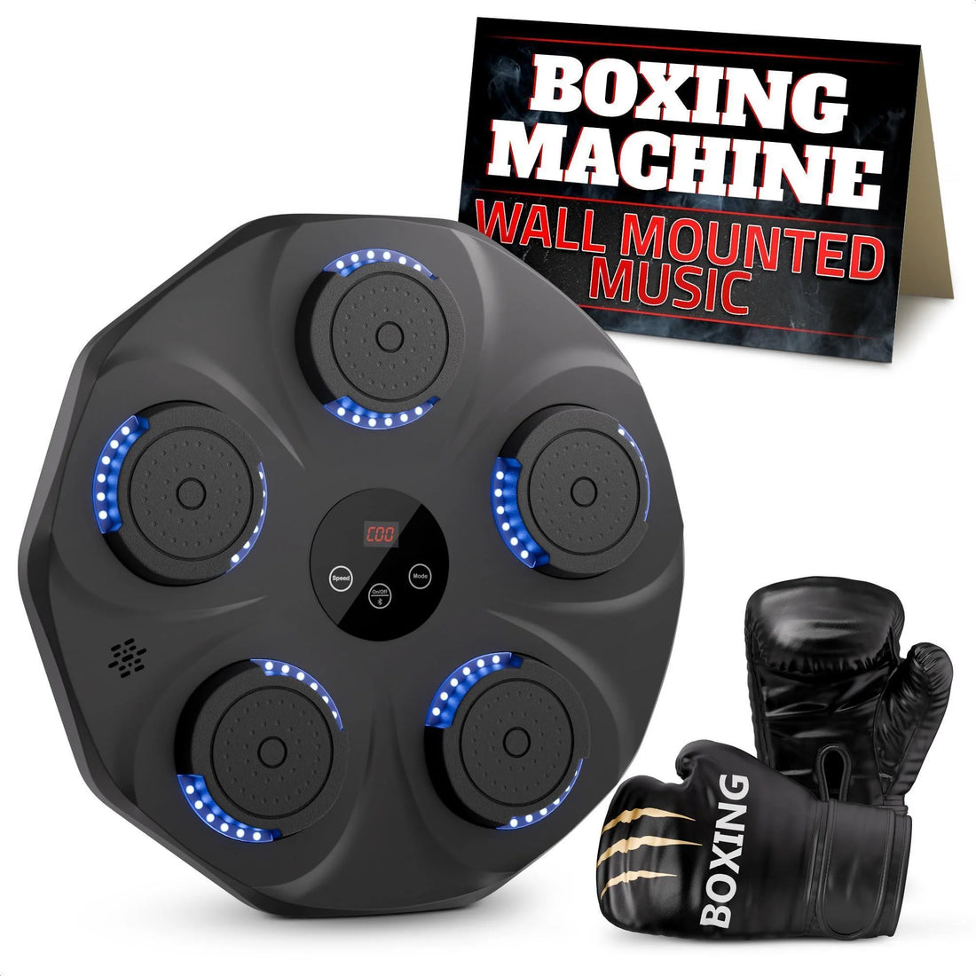 Music Boxing Machine for Adults Durable Wall Mounted Bluetooth Music Punching Machine with 9 Modes Shock Absorbing Pads LED Screen &amp; Included Gloves Boxing Equipment for Training at Home