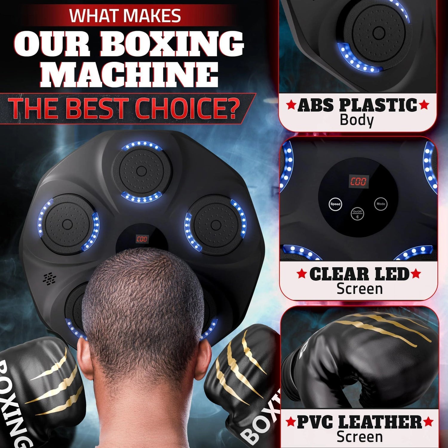 Music Boxing Machine for Adults Durable Wall Mounted Bluetooth Music Punching Machine with 9 Modes Shock Absorbing Pads LED Screen &amp; Included Gloves Boxing Equipment for Training at Home