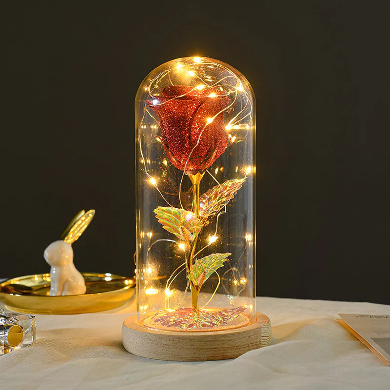 Rose Flowers LED Light in Glass Cover Gift