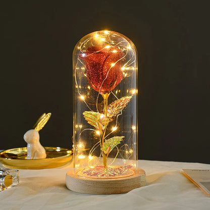 Rose Flowers LED Light in Glass Cover Gift