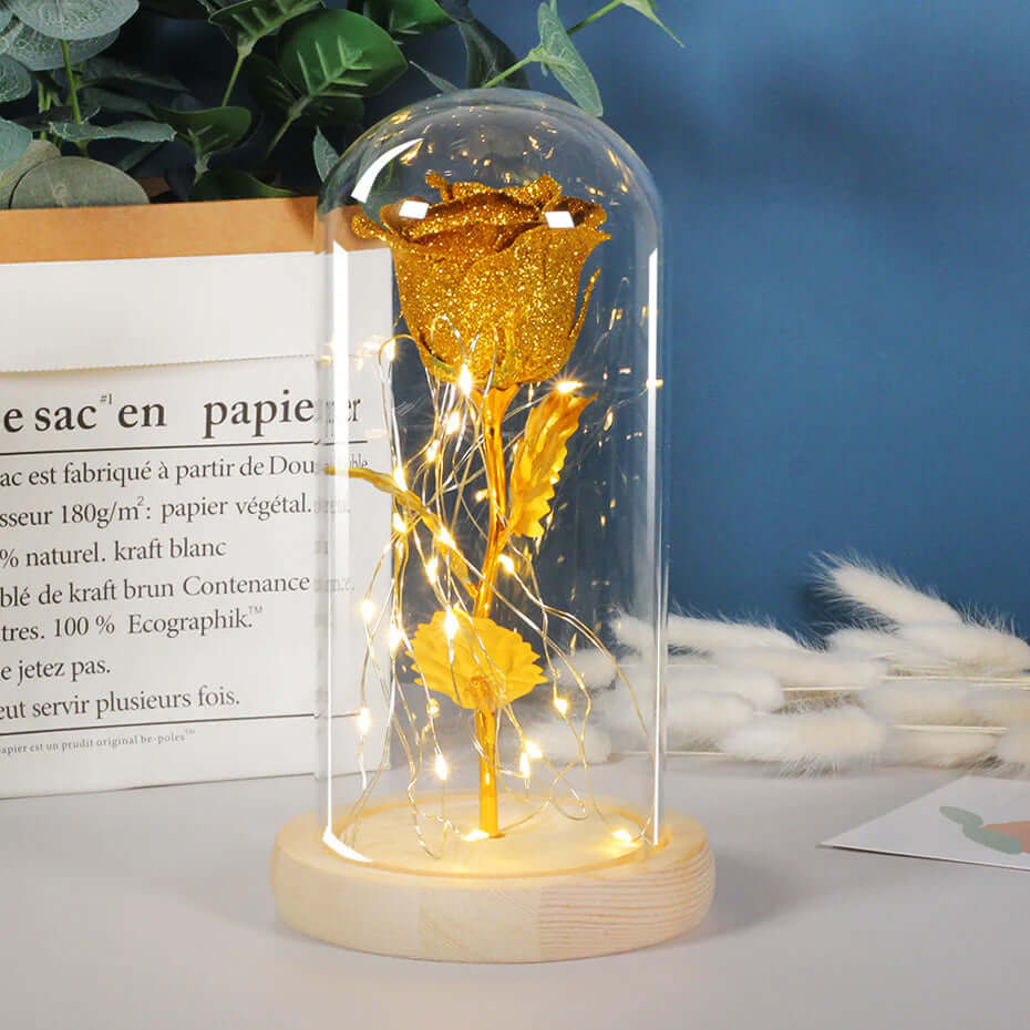 Rose Flowers LED Light in Glass Cover Gift