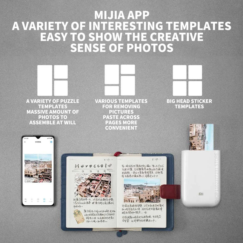 AR Printer 300Dpi Portable Photo Mini Pocket with DIY Share 500Mah Picture Printer Pocket Printer Work with Mihome APP