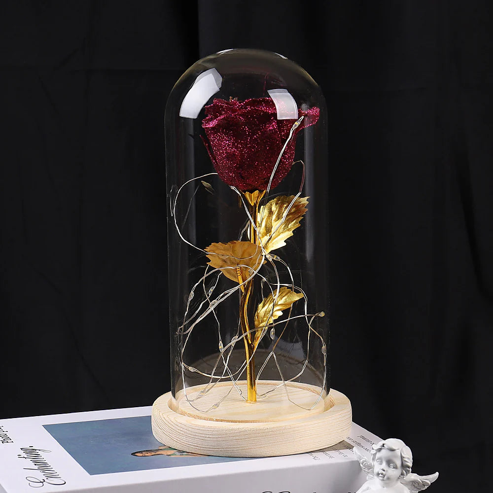 Rose Flowers LED Light in Glass Cover Gift
